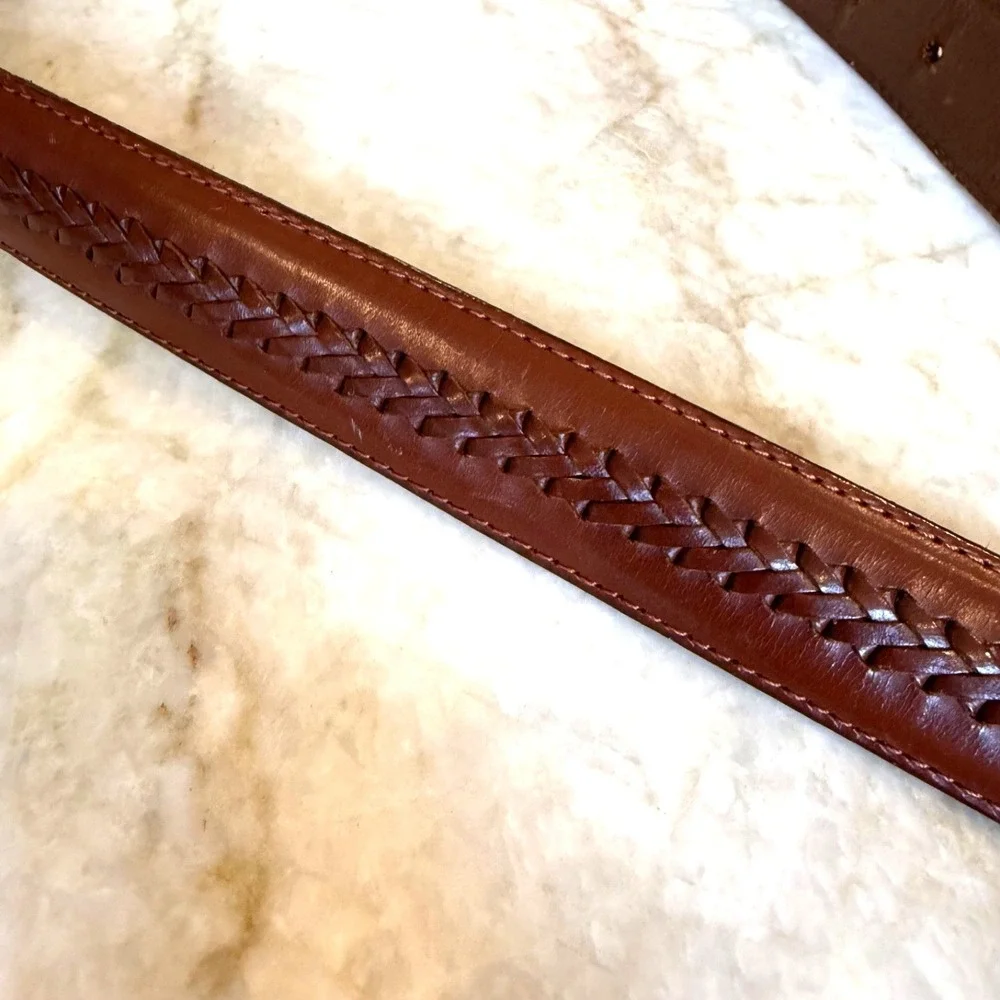 Men's Genuine Leather Belt with Braid Handcrafted‎ in Argentina; Brown; Size 40